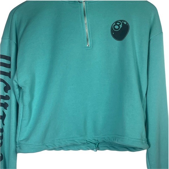 💰 5/25$ ♻️ 8 Ball Nightmare Sleeve Teal Women’s Medium Crop Top - Picture 3 of 11